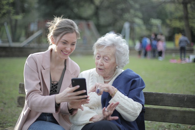 Photo by Andrea Piacquadio: https://www.pexels.com/photo/cheerful-senior-mother-and-adult-daughter-using-smartphone-together-3791664/