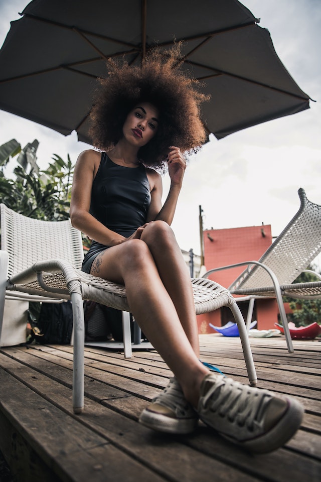 Photo by Victor Miyata: https://www.pexels.com/photo/woman-sitting-on-lounger-under-umbrella-1845131/, shoes 
