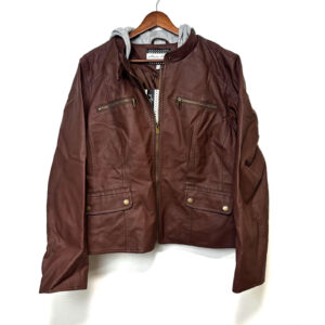 New Alivia Faux Leather Biker Moto Jacket Burgundy